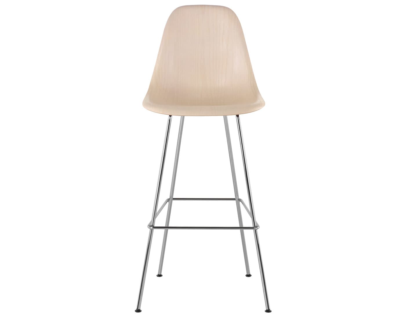 eames molded wood stool / standard glides / bar height stool / white ash / trivalent chrome (47)
