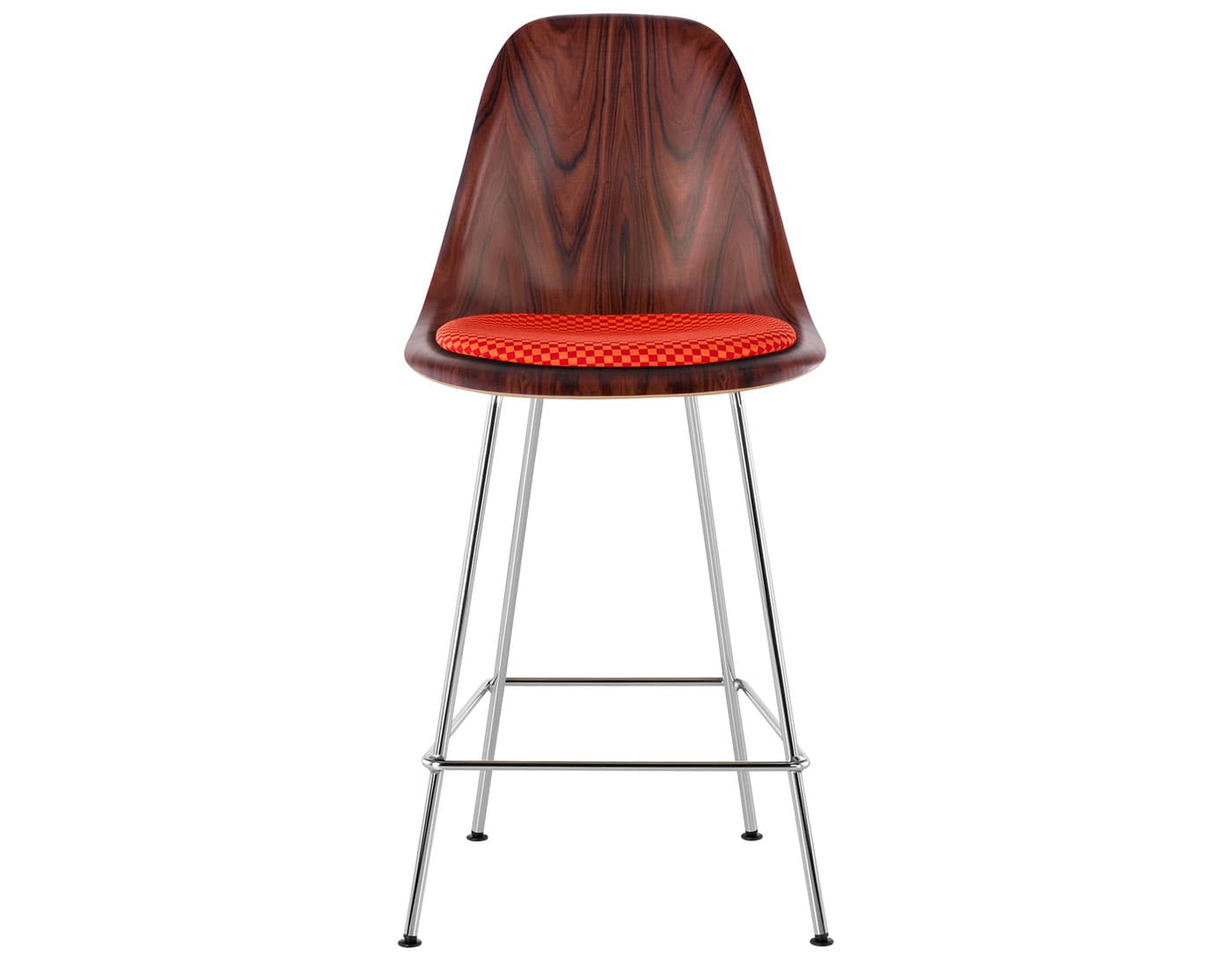 standard glides with felt bottom (E9) / counter height stool (DWHCX.P) / santos palisander (9N) / checker - crimson/orange (V1213) / trivalent chrome (47)