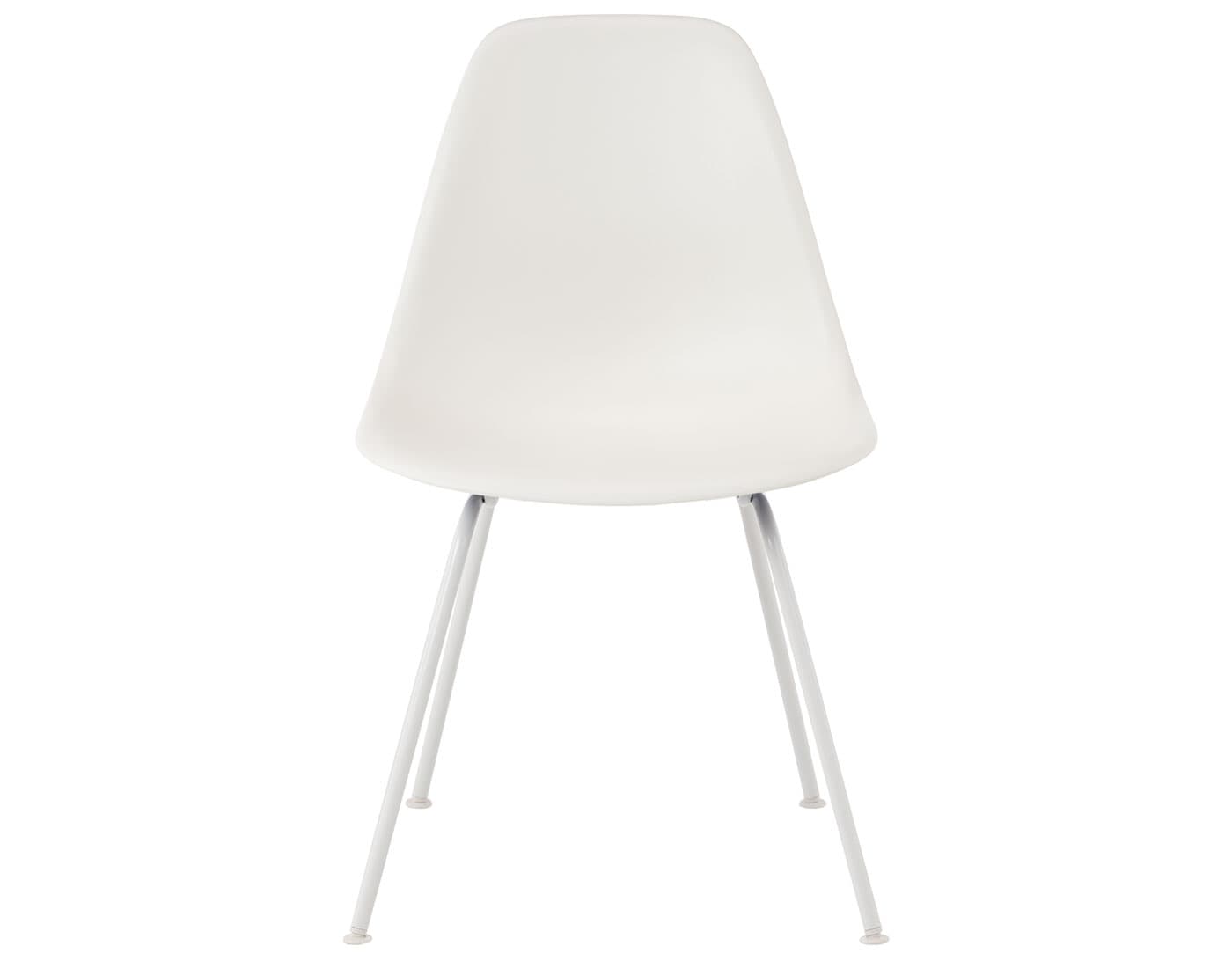 eames molded plastic side chair with 4 leg base / standard glides / 100% recycled plastic - white / white