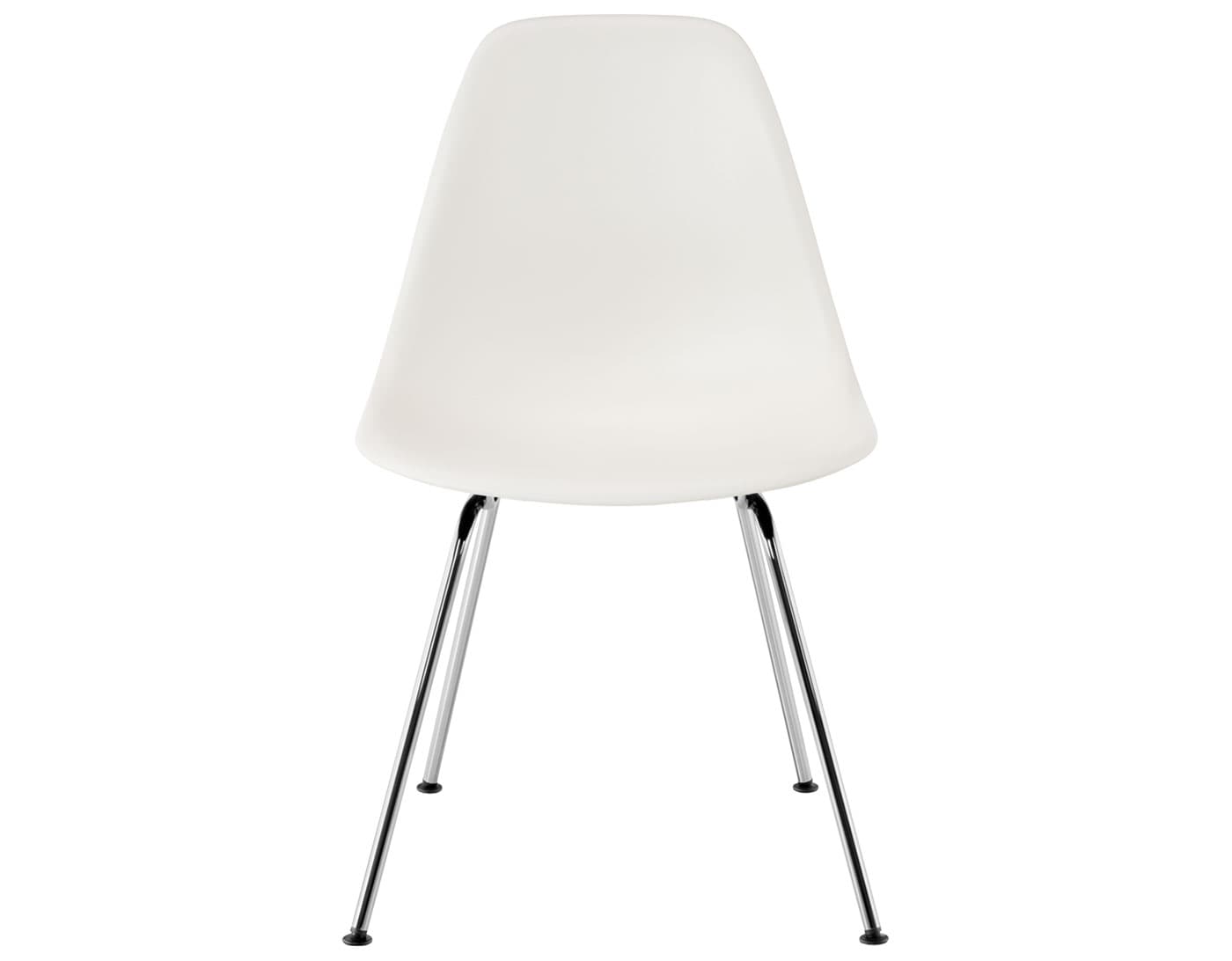 eames molded plastic side chair with 4 leg base / standard glides / 100% recycled plastic - white / trivalent chrome