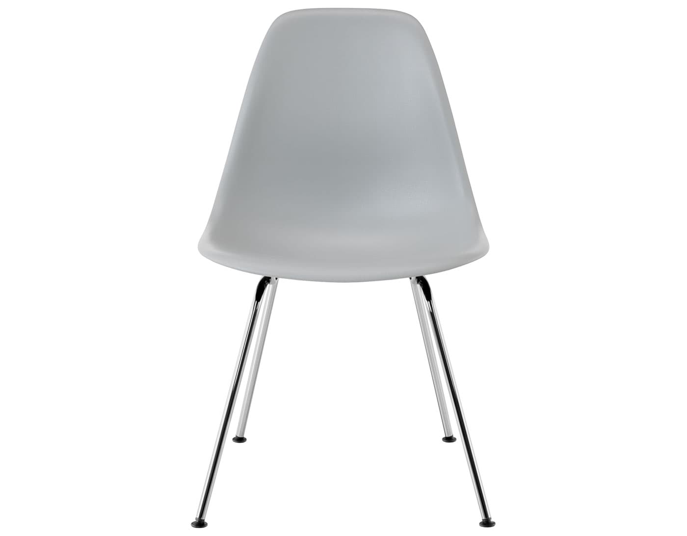eames molded plastic side chair with 4 leg base / standard glides / 100% recycled plastic - light grey / trivalent chrome