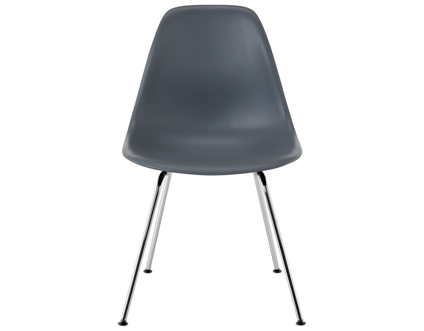 eames molded plastic side chair with 4 leg base / standard glides / 100% recycled plastic - medium grey / trivalent chrome