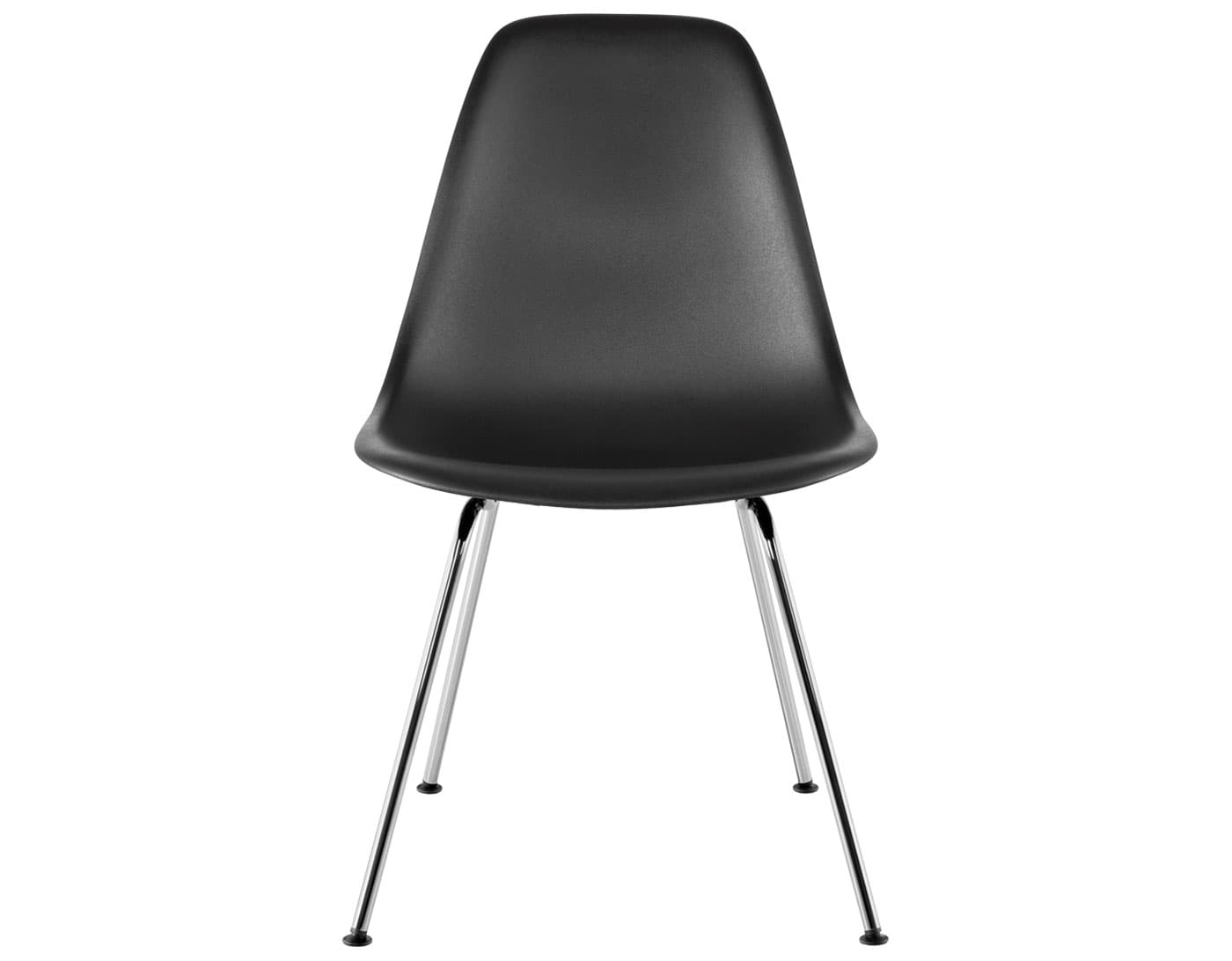 eames molded plastic side chair with 4 leg base / standard glides / 100% recycled plastic - black / trivalent chrome