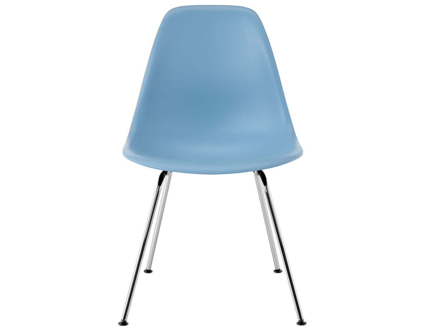 eames molded plastic side chair with 4 leg base / standard glides with felt bottom / 100% recycled plastic - pale blue (PBU) / trivalent chrome