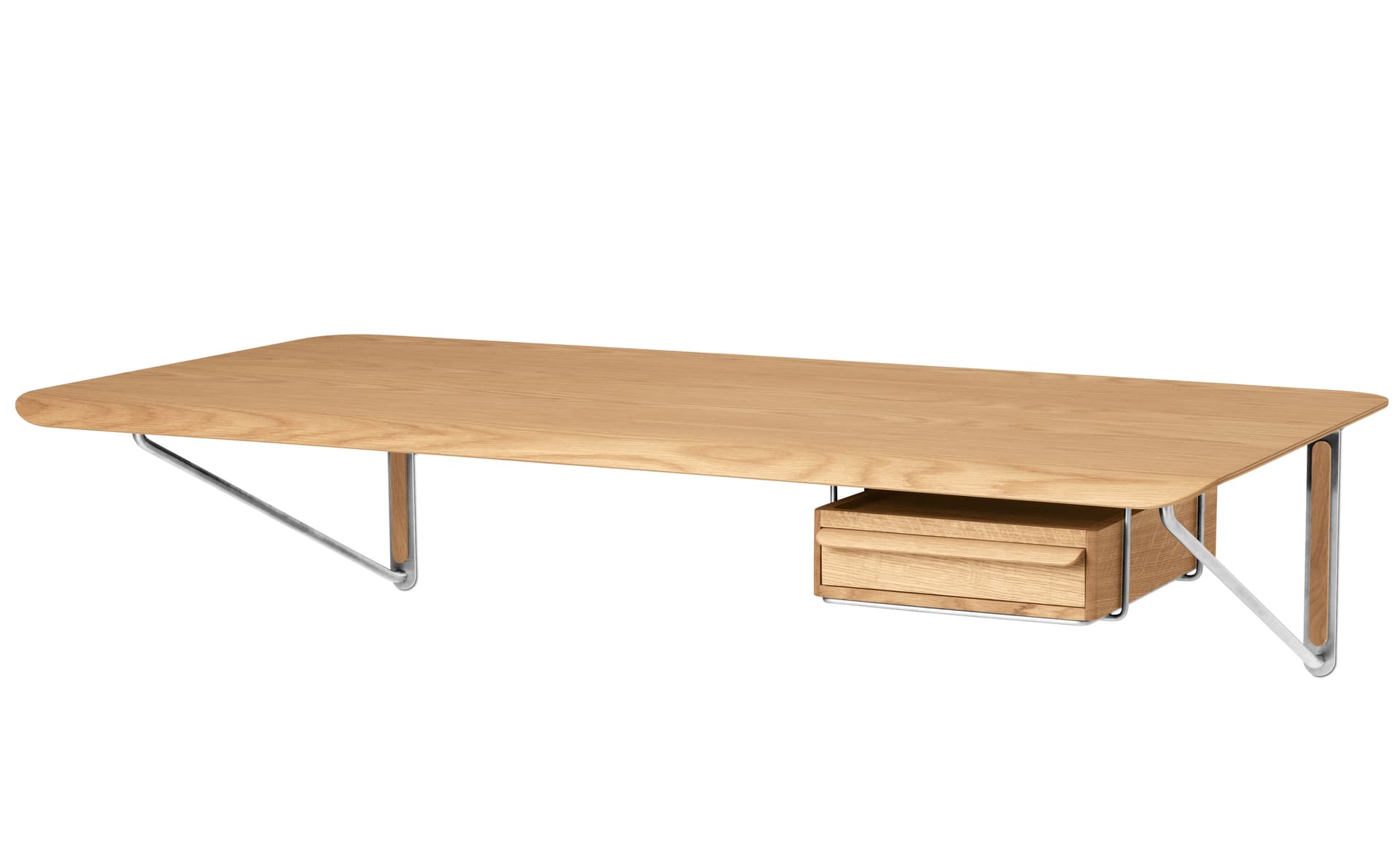 Wall Desk / oiled oak top / oiled oak & stainless steel supports / add drawer in white oiled oak with stainless steel support
