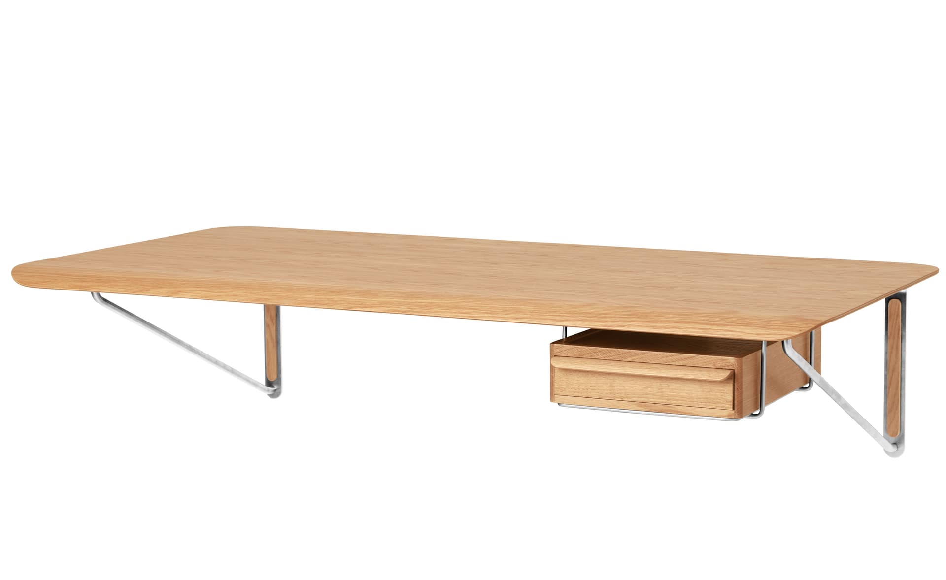Wall Desk / lacquered oak top / lacquered oak & stainless steel supports / add drawer in lacquered oak with stainless steel support
