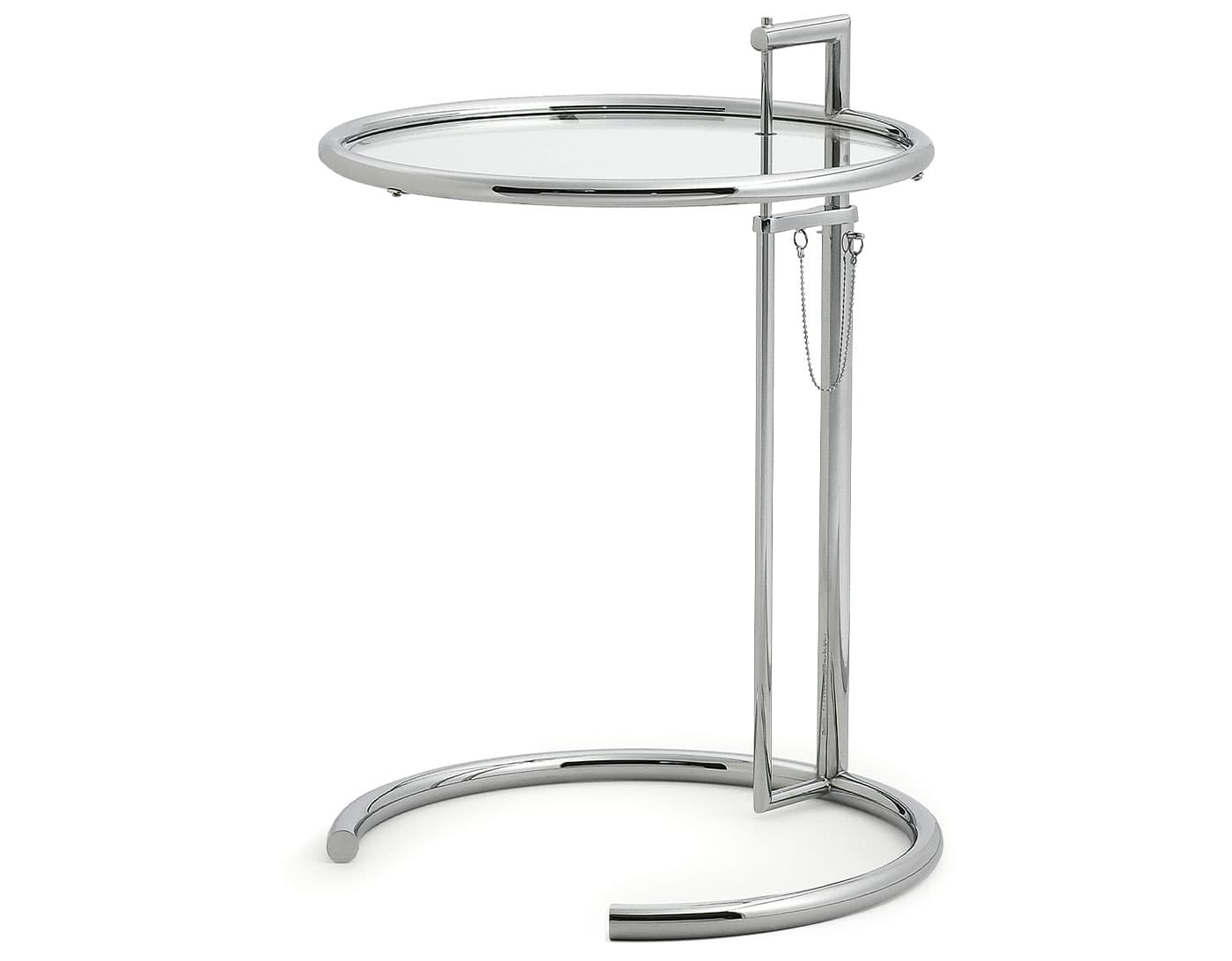 E1027 Adjustable Table 2 pack / crystal clear glass top / chrome frame