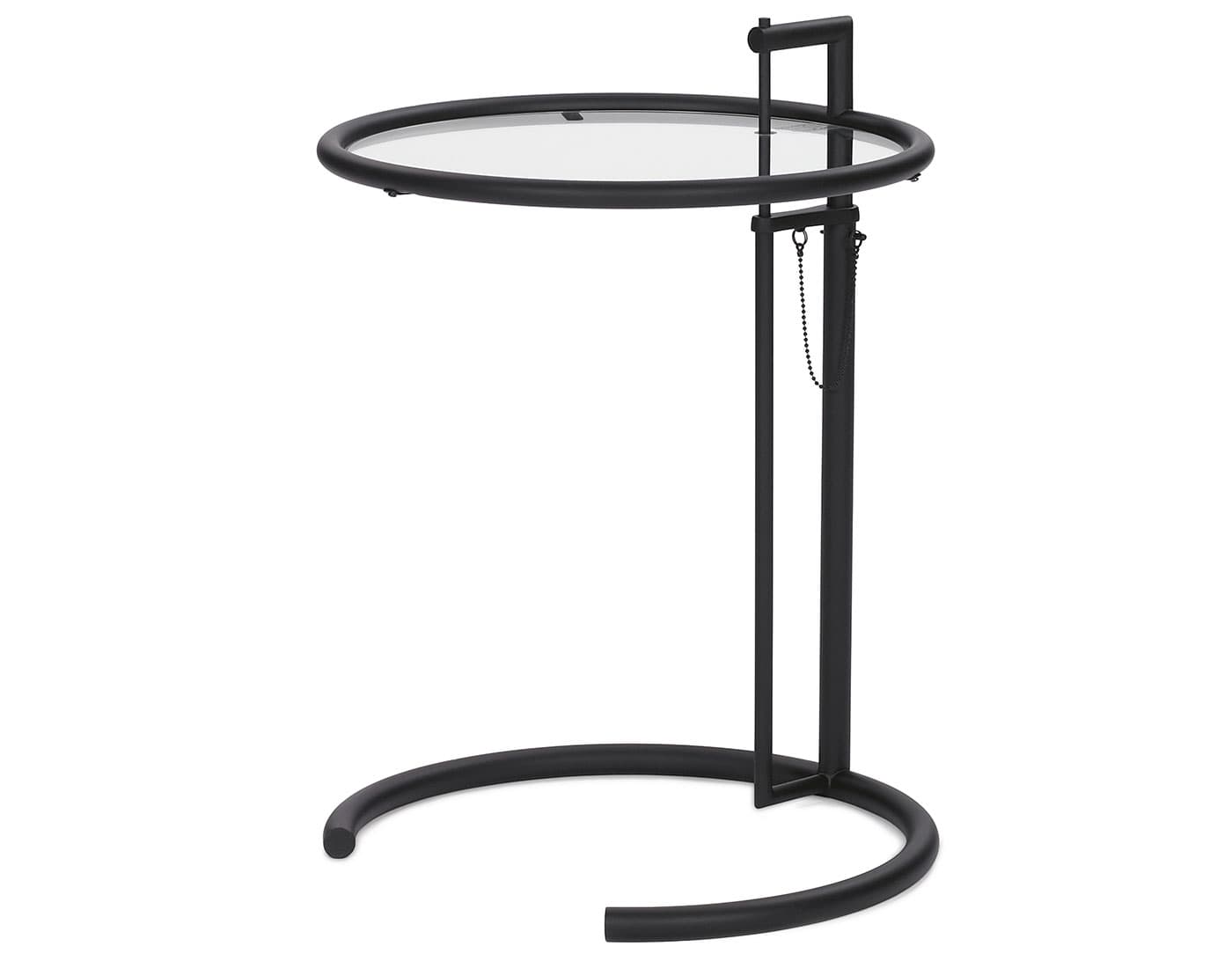 E1027 Adjustable Table 2 pack / crystal clear glass top / black frame