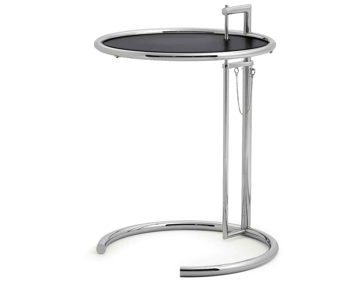 E1027 Adjustable Table 2 pack / black lacquered metal top / chrome frame