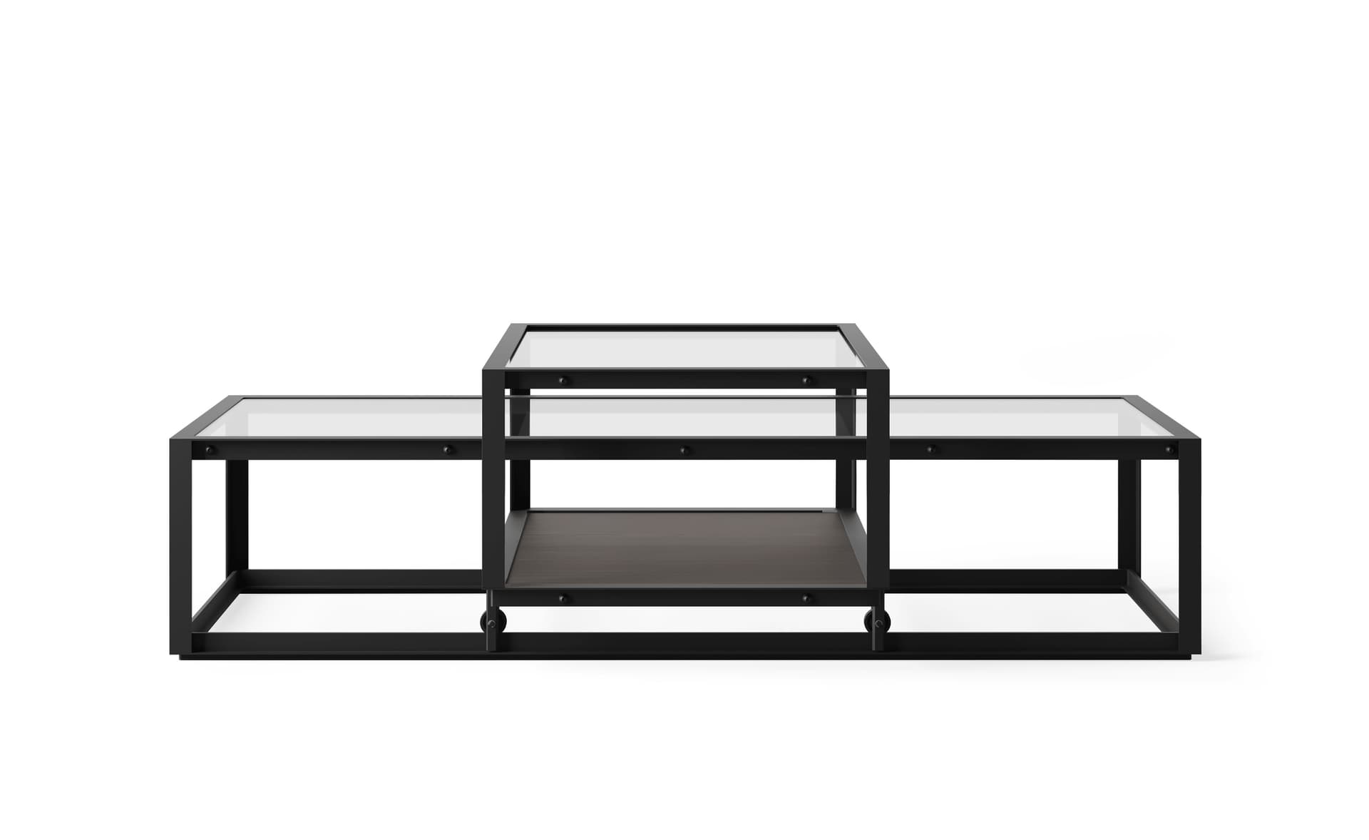 Tangled Coffee Table / medium, 51.2" x 23.6" - black, clear glass / dark brown oak