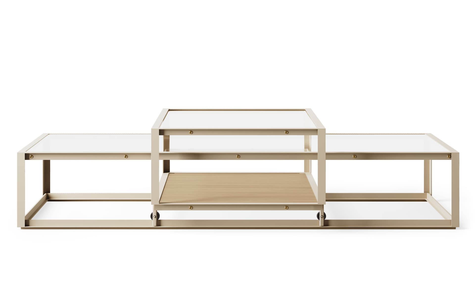 Tangled Coffee Table / large, 63" x 29.1" - taupe, clear glass / natural oak