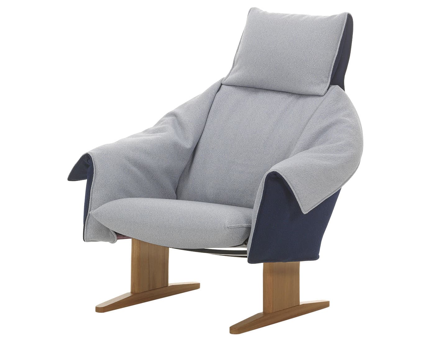 Bascule High Back Lounge with wooden base / hard glides / duo-tone cento - light lavender / electric blue / oak, natural
