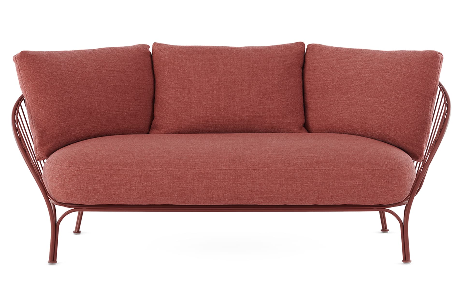 Hiray Soft Sofa / no added protective cover / brick red seat cushion & 3 main back cushions / rust frame